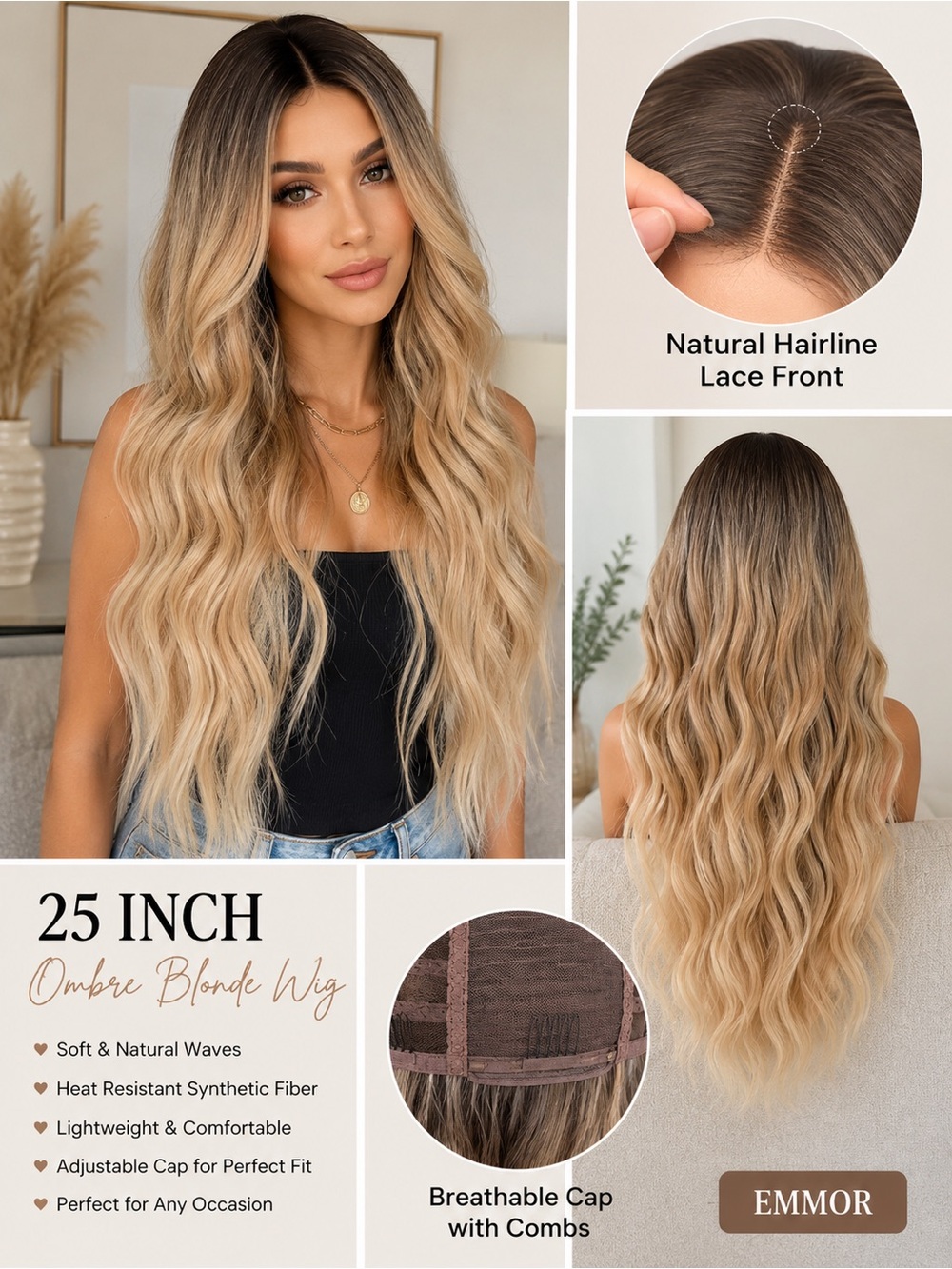 25” Blonde Ombré Wig
Soft Waves • Glam Look
Ready to Wear